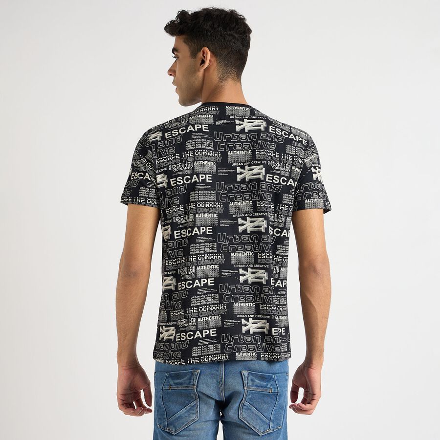 Men's 100% Cotton Round Neck Half Sleeves T-Shirt, काला, large image number null
