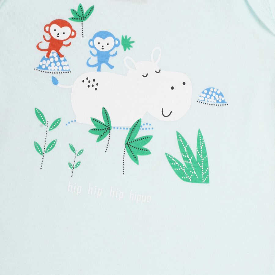 Infants' Aqua Cotton Round Neck Graphic Baba Suit, एक्वा, large image number null