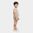 Boys Beige 100% Cotton Henley Neck Striped Baba Suit, Beige, small
