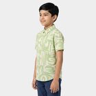 Boys' Mint Green Cotton Abstract Printed Regular Fit Shirt, Light Green, small