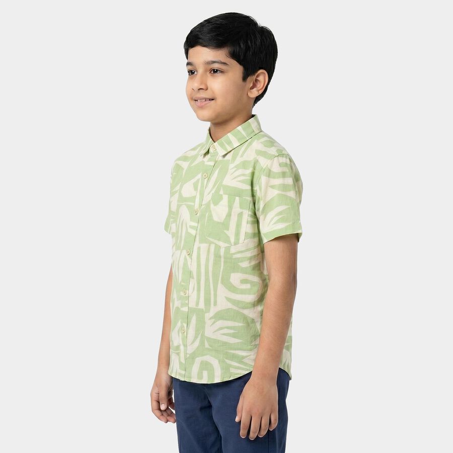Boys' Mint Green Cotton Abstract Printed Regular Fit Shirt, Light Green, large