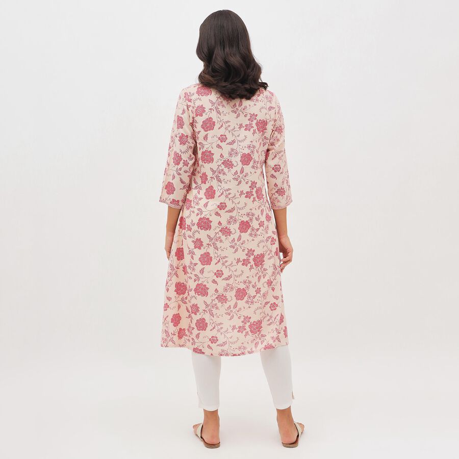 Women's Soft Pink Notch Neck Floral Printed Kurta, Pink, large image number null