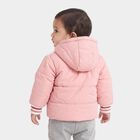 Infants Pink Hooded Puffer Jacket, हल्का गुलाबी, small