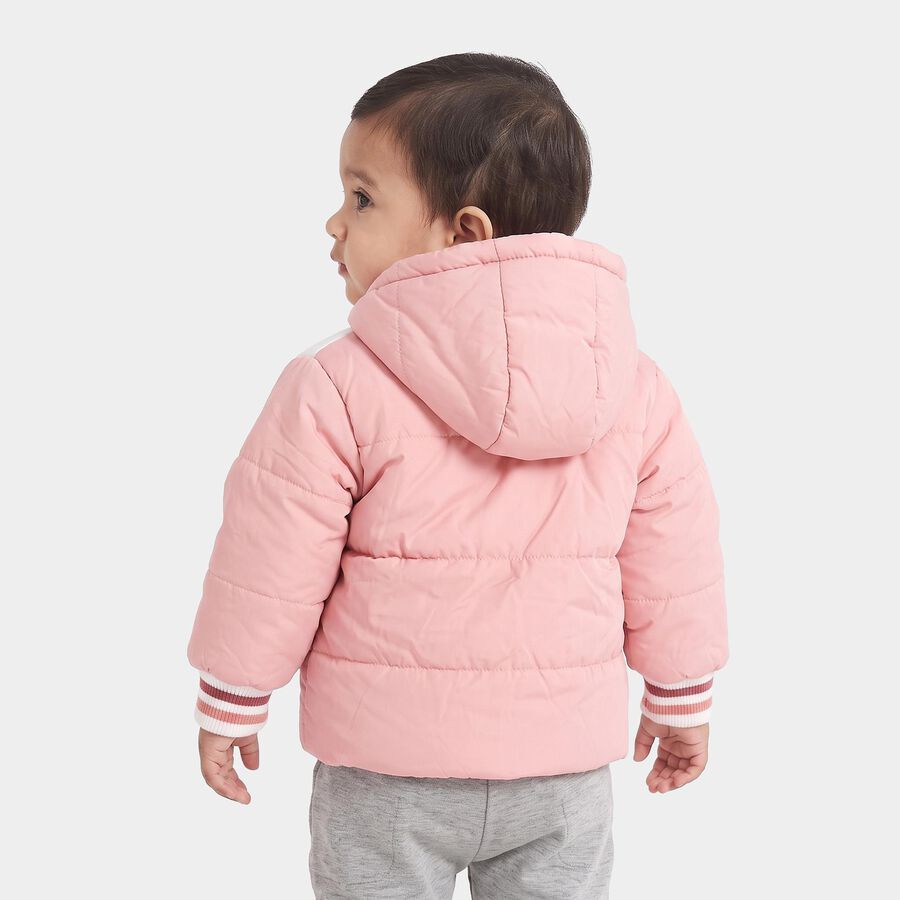 Infants Pink Hooded Puffer Jacket, हल्का गुलाबी, large
