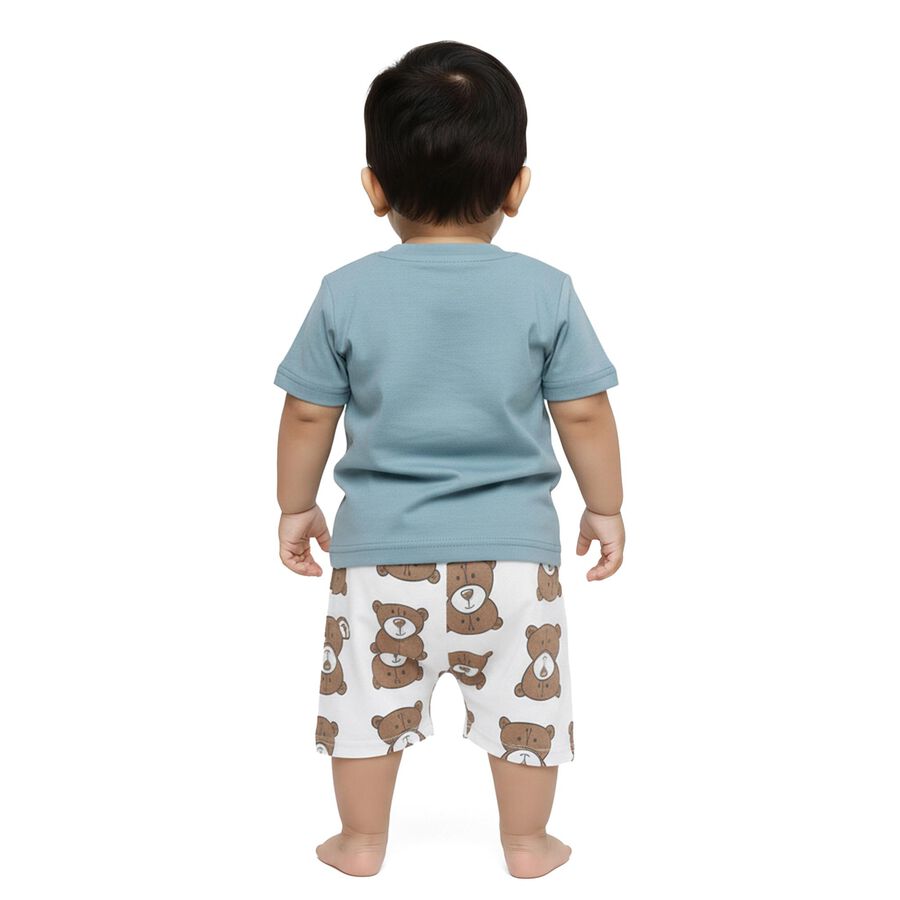 Infants' Blue Cotton Round Neck Graphic Baba Suit, टील ब्लू, large image number null