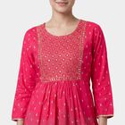 Women's Fuchsia Round Neck Solid Kurti, Fuchsia, small
