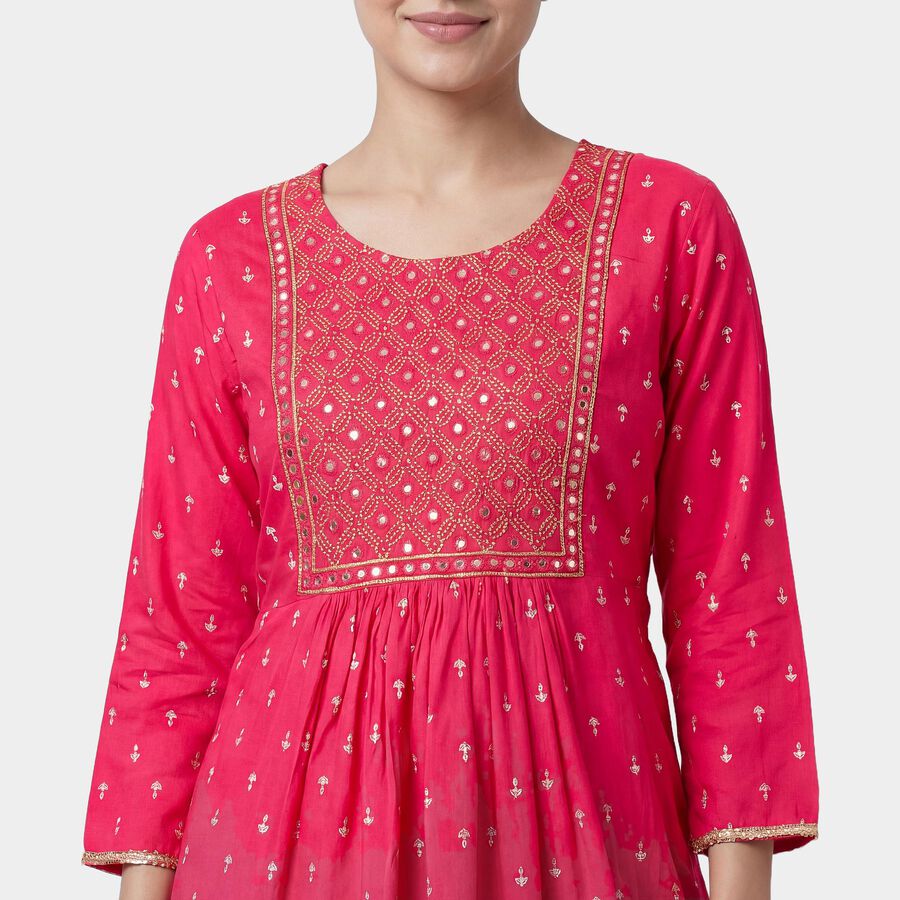 Women's Fuchsia Round Neck Solid Kurti, Fuchsia, large