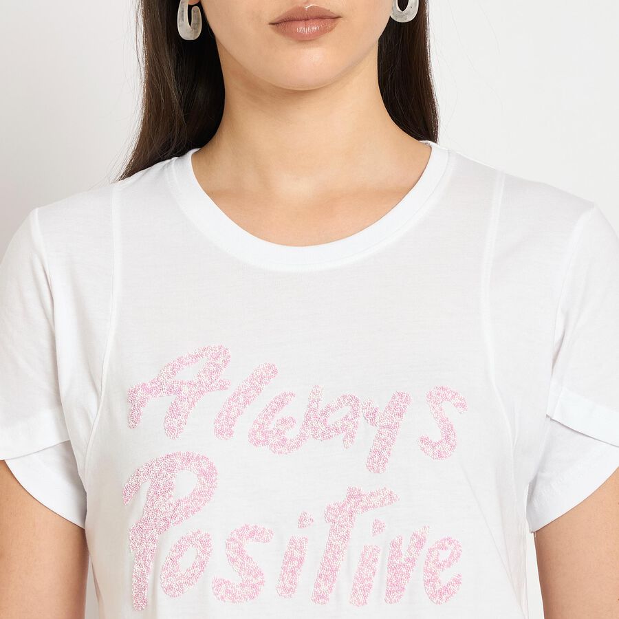 Ladies' 100% Cotton Round Neck T-Shirt , सफ़ेद, large image number null