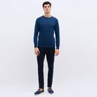Men's Deep Navy Blue Crew Neck Solid Pullover, Teal Blue, small image number null