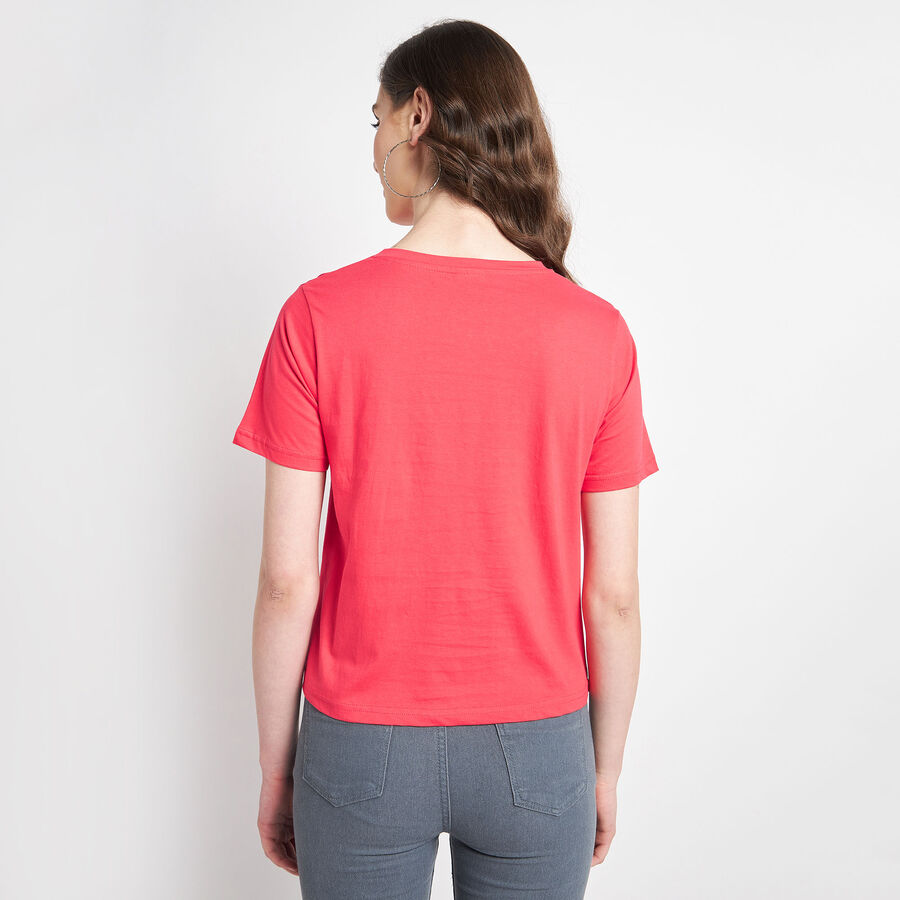 Cotton Round Neck T-Shirt, Coral, large image number null