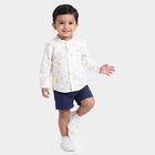 Infants Off White Cotton Long Sleeve Mandarin Collar Shirt, Off White, small