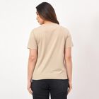 Women's Beige Round Neck Minimalist T-Shirt, Beige, small