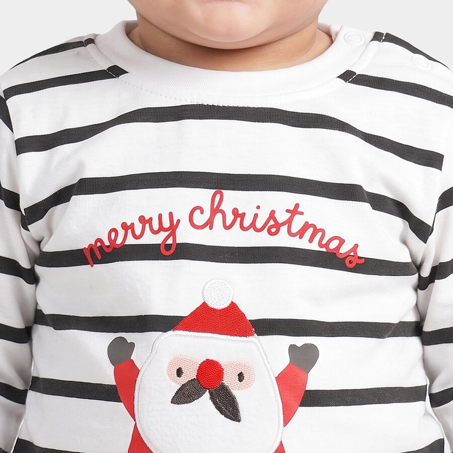 Infants' Charcoal 100% Cotton Round Neck Graphic Print Baba Suit, Charcoal, large