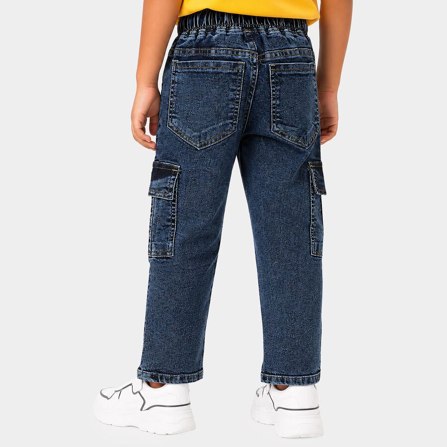 Boys Blue Relaxed Fit Cargo Jeans, मध्यम नीला, large