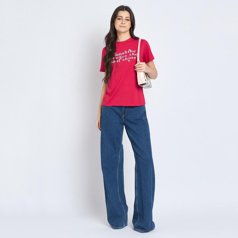 Ladies' Round Neck T-Shirt, Fuchsia, large