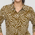 Women's Olive Green Printed Collar Regular Fit Shirt, ओलिव, small