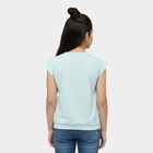 Girls' Light Blue Cotton Round Neck Graphic Print T-Shirt, Light Blue, small
