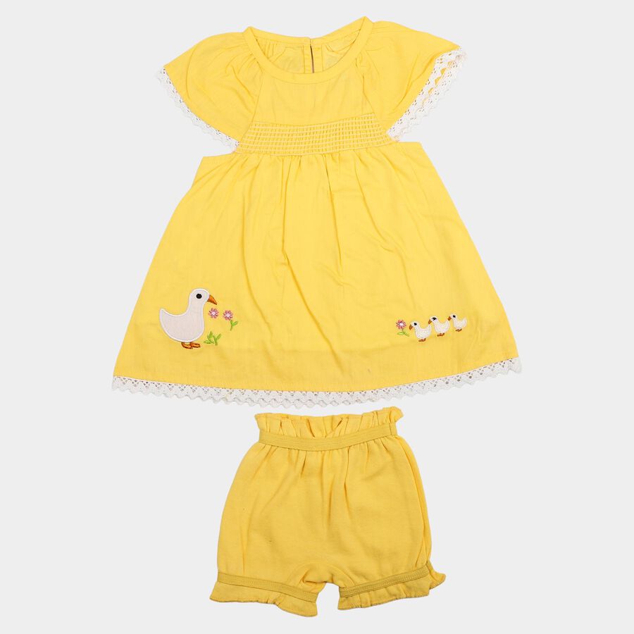 Infants' Yellow Smocked Embroidered Frock, पीला, large