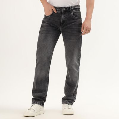 Men's Charcoal Black Straight Fit Five-Pocket Jeans