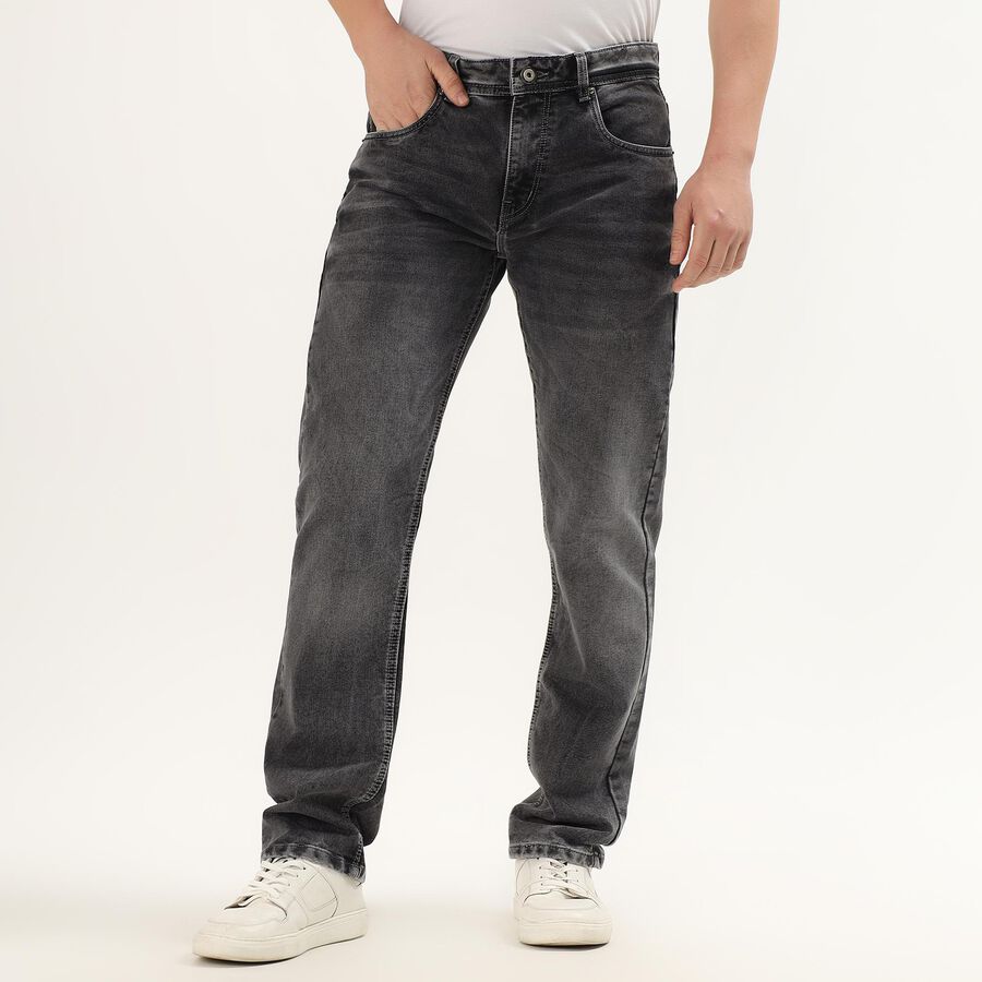 Men's Charcoal Black Straight Fit Five-Pocket Jeans, Light Grey, large image number null