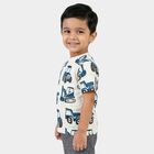 Boys' White Cotton Round Neck Printed T-Shirt, ऑफ व्हाइट, small