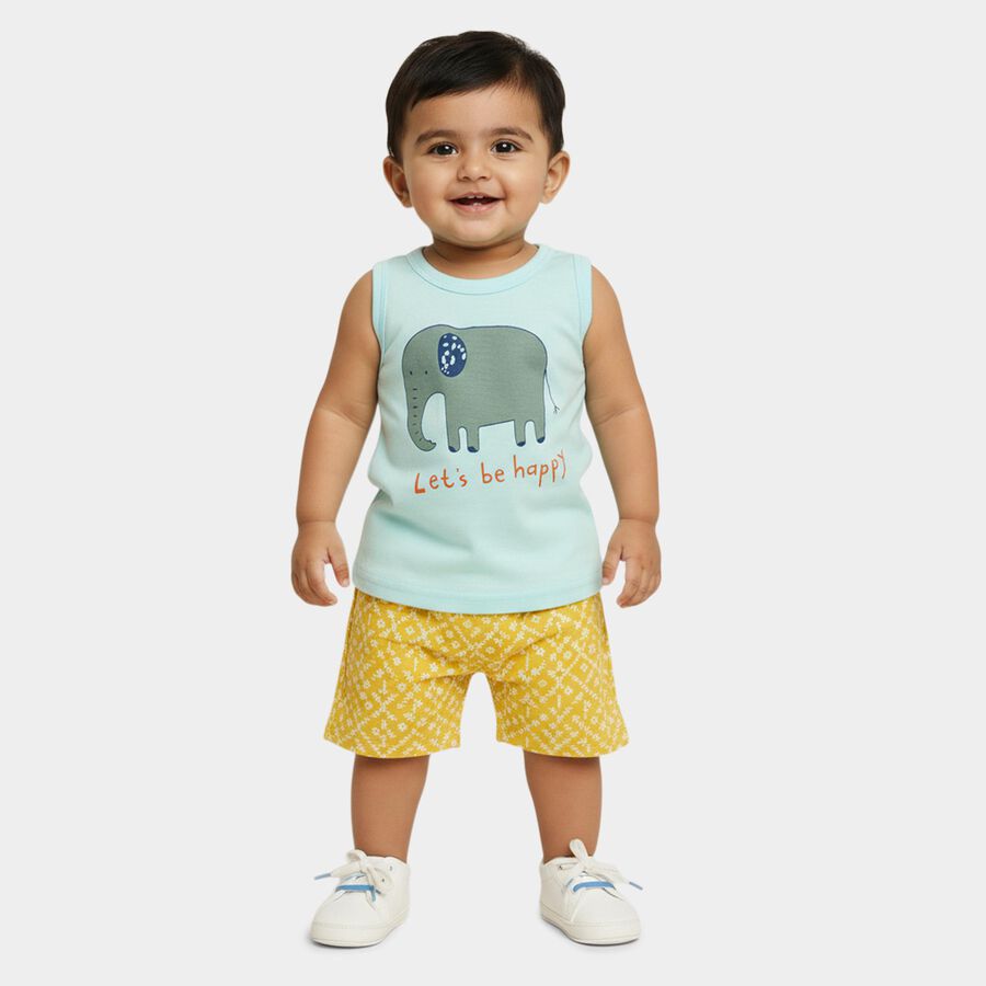 Infants' Light Blue Cotton Round Neck Casual Sleeveless Vest, Aqua, large