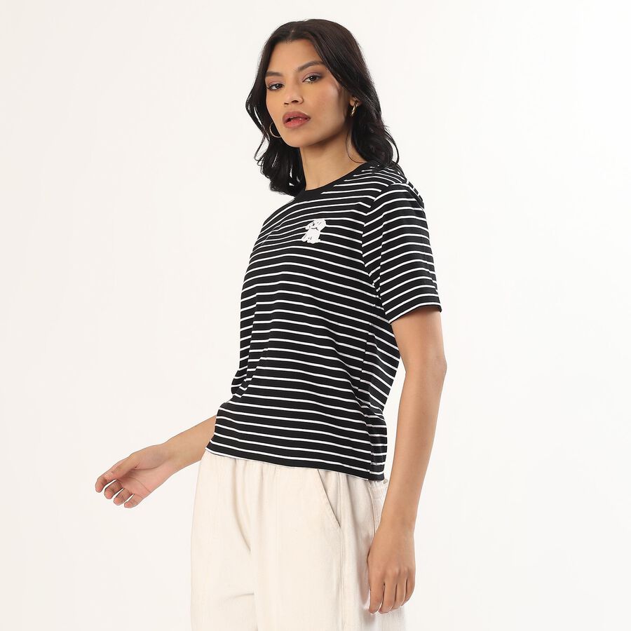 Women's Jet Black Cotton Round Neck Casual T-Shirt, Black, large