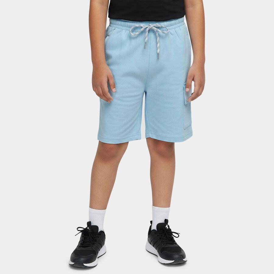 Boys' Navy Blue Regular Fit Cotton Blend Bermuda Shorts, हल्का नीला, large