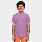 Boys' Lilac Cotton Polo Collar Preppy T-Shirt, लाइलेक, small