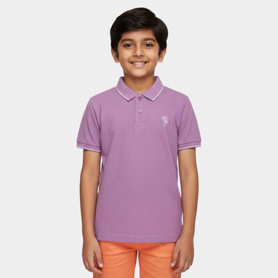 Boys' Lilac Cotton Polo Collar Preppy T-Shirt