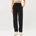Women's Jet Black Regular Fit Side-Striped Track Pants, Black, small image number null