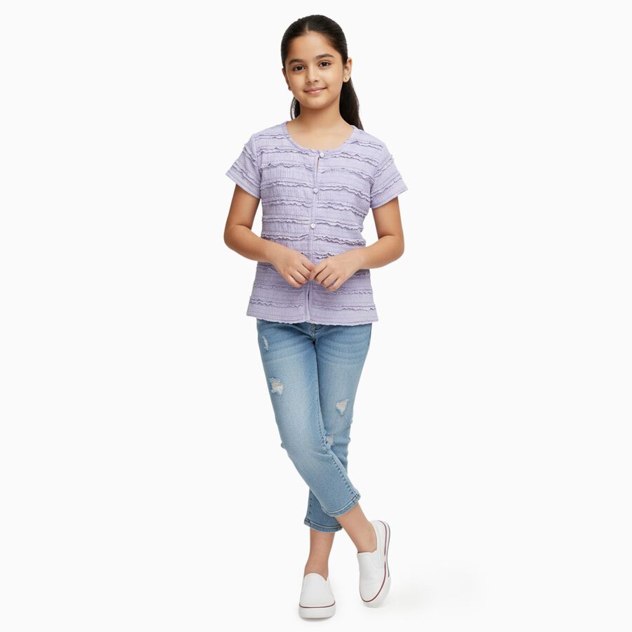 Girls' Soft Lavender Round Neck Casual T-Shirt, लाइलेक, large image number null