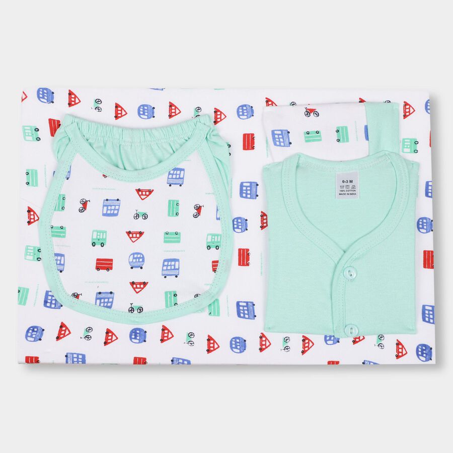 Infants' Cotton Gift Set 5 Pc&nbsp;Gift&nbsp;Set&nbsp;(Top, Shorts, Sheet, Cap, Bib), Light Green, large
