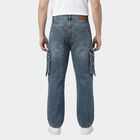 Men's Blue Straight Fit Washed Jeans, मध्यम नीला, small