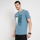 Men's 100% Cotton Round Neck Half Sleeves T-Shirt , मध्यम नीला, small