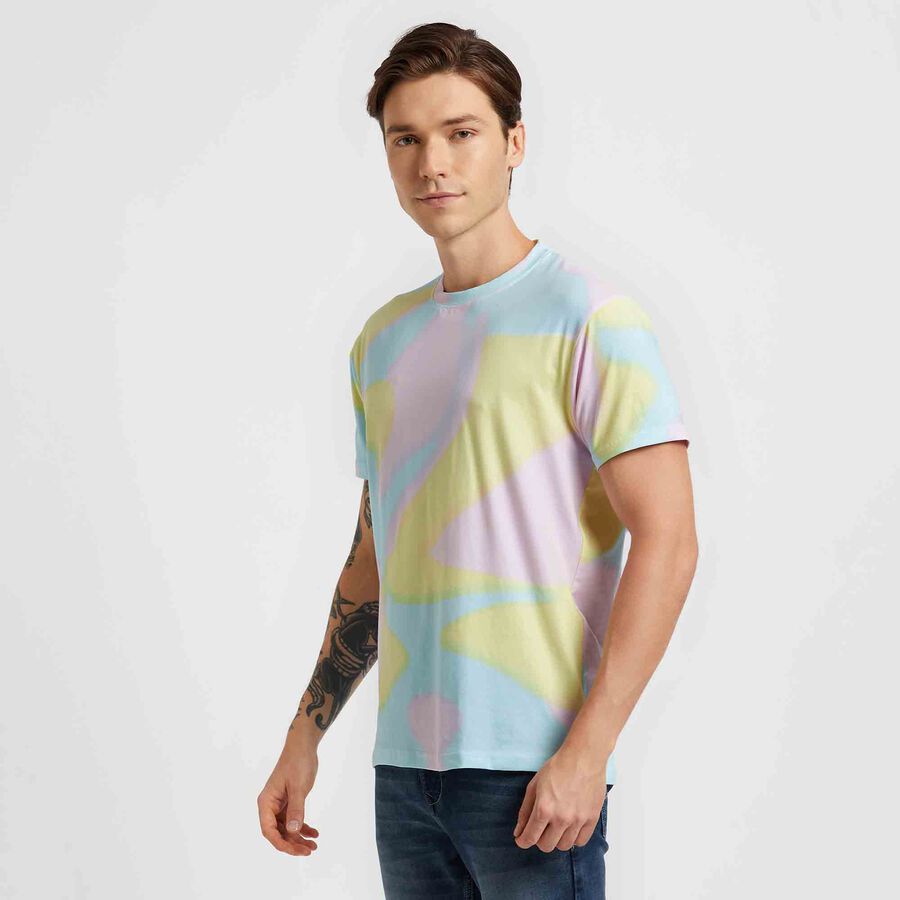 Printed Round Neck T-Shirt, Sky Blue, large image number null
