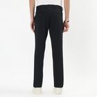 Men's Deep Jet Black Slim Fit Flat-Front Casual Trousers, नेवी ब्लू, small
