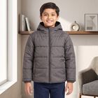 Boys Grey Hooded Puffer Jacket, Charcoal, small