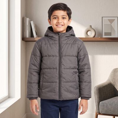 Boys Grey Hooded Puffer Jacket