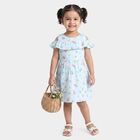 Girls' Light Blue Floral Printed Fit and Flare Frock, Light Blue, small