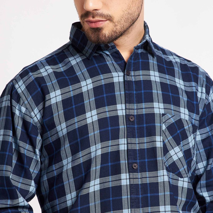 Cotton Checks Casual Shirt, Navy Blue, large image number null