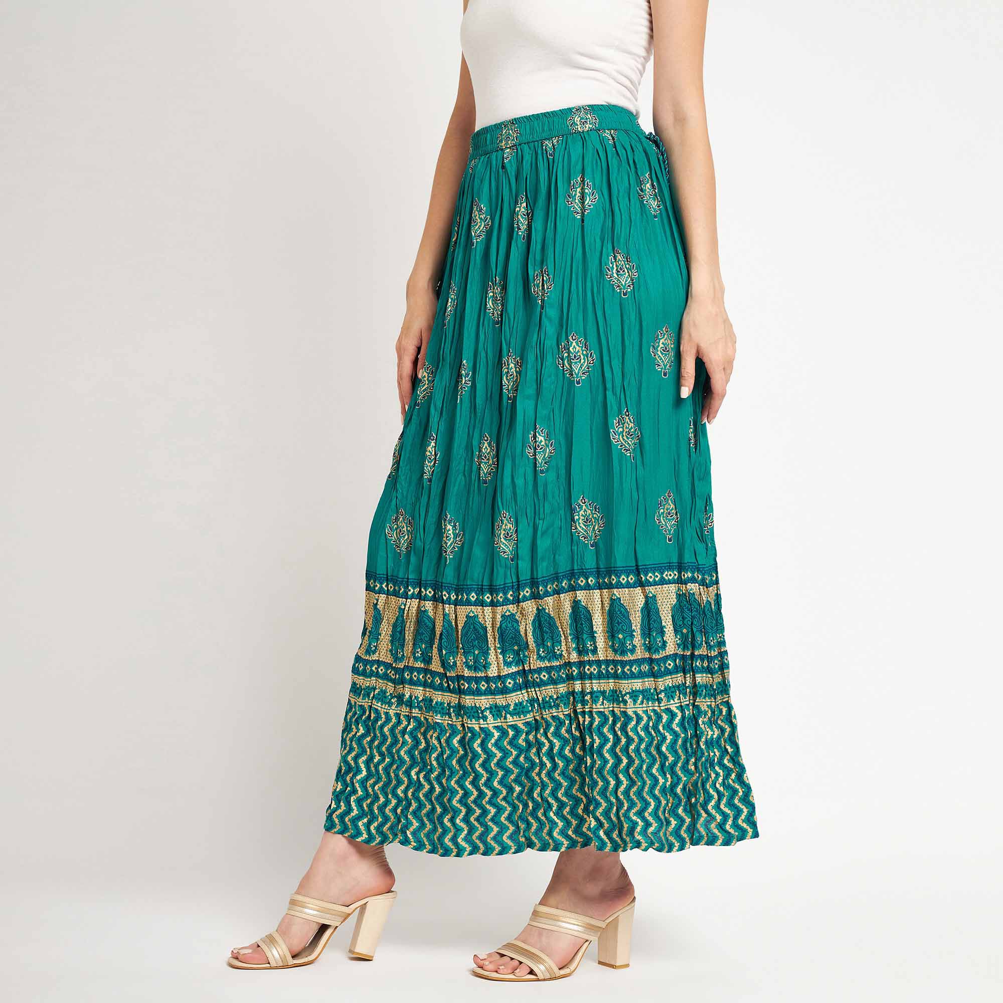 Buy Skirts for Womens Plus Size Solid Flare Hem High Waist Midi Skirt Sexy  Uniform Pleated Skirt Q Green Large at Amazonin