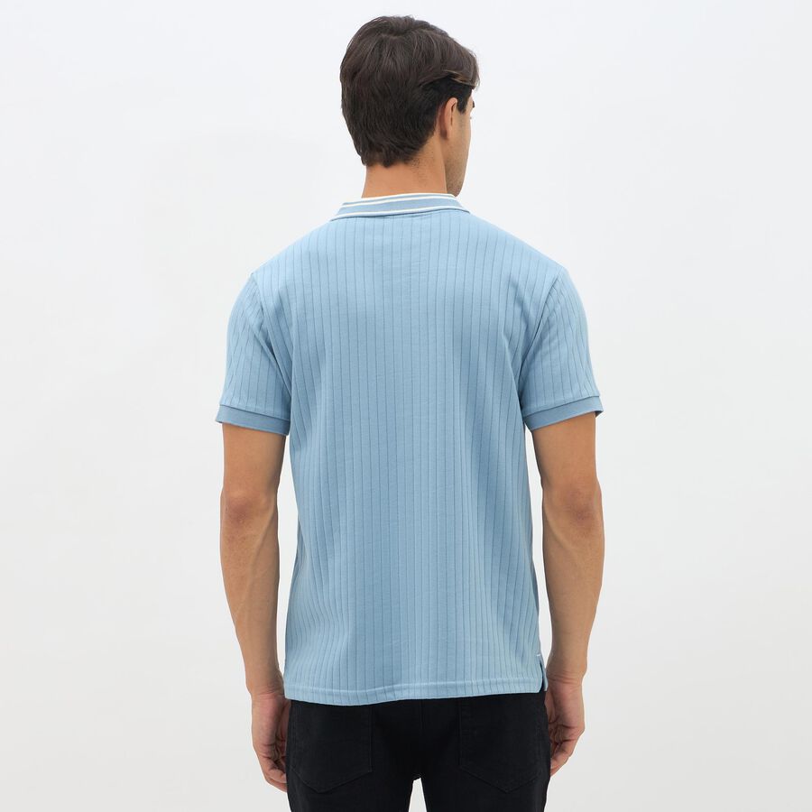 Men's Light Powder Blue Polo Neck Casual T-Shirt, Mid Blue, large image number null