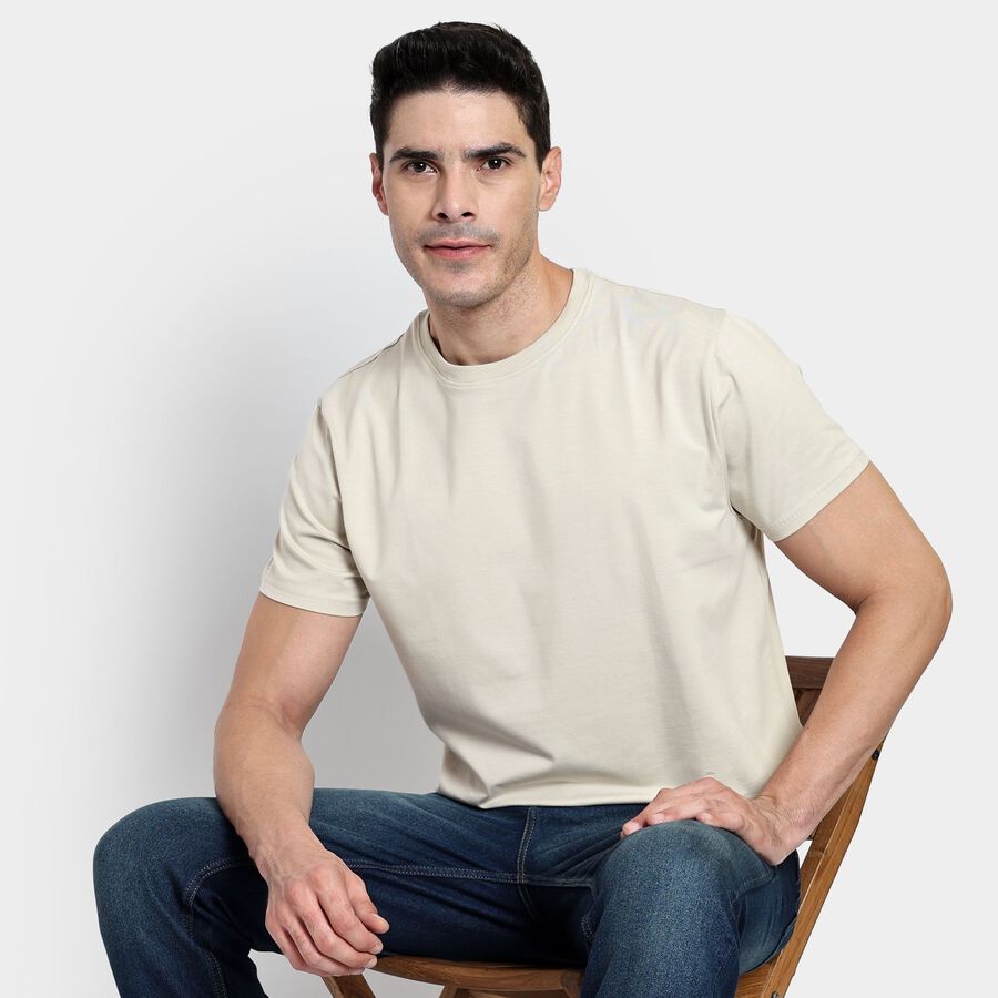 Men's Round Neck Half Sleeves T-Shirt, Off White, large image number null