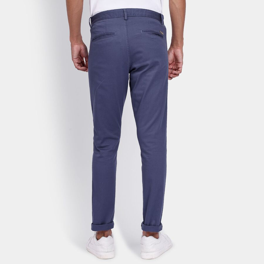 Men's Slim Fit Casual Trousers, मध्यम नीला, large image number null