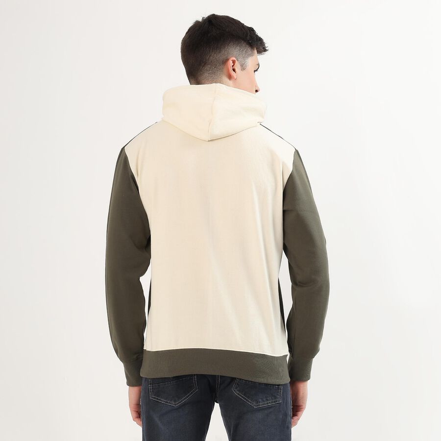 Men's Olive Green and White Hooded Neck Casual Sweatshirt, सफ़ेद, large image number null