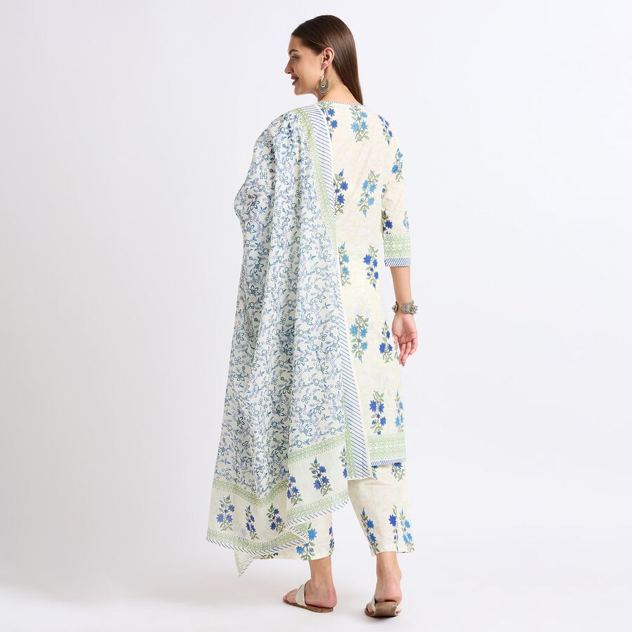 Ladies' 100% Cotton Ethnic Set , Mid Blue, large image number null
