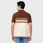 Men's Brown Polo Neck Striped T-Shirt, Brown, small