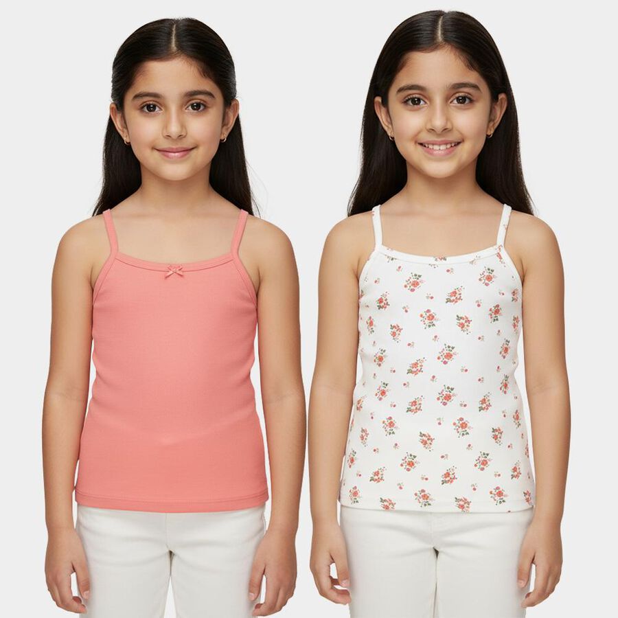 Girls Pink and White Cotton Scoop Neck Casual Vest, गुलाबी, large image number null