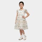 Girls' Beige Fit and Flare Lace Overlay Frock, गहरा पीला, small
